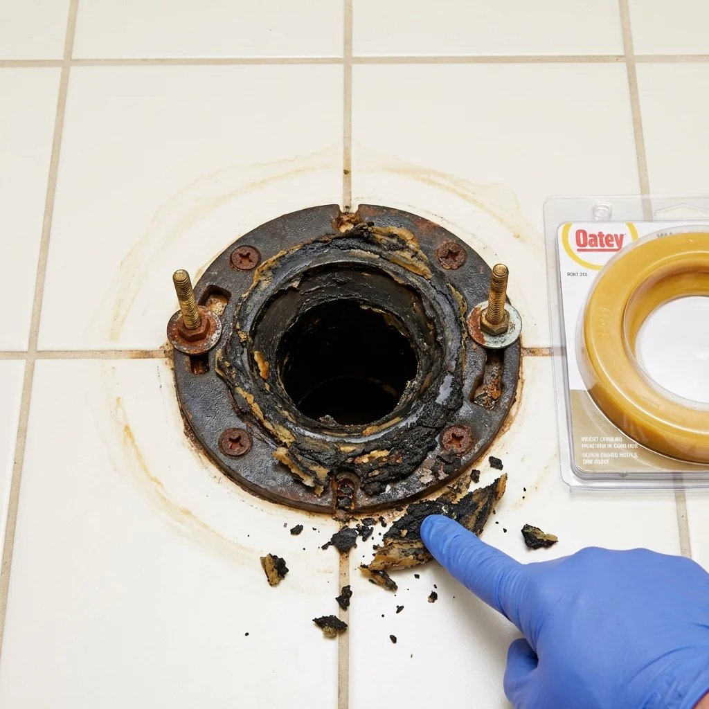Failed wax ring showing water seepage at the base of a toilet in a Selma, CA home